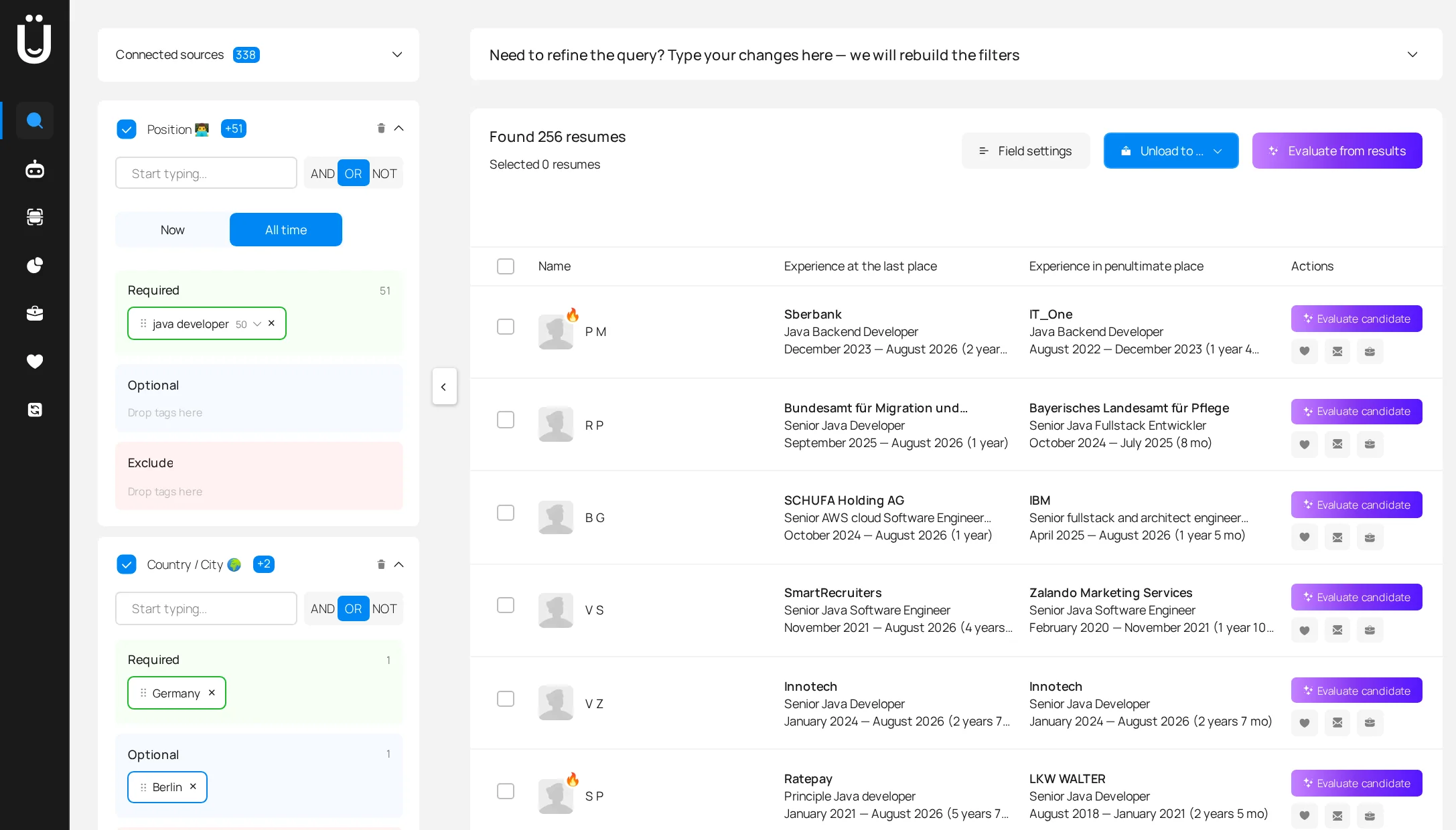 Candidates with their work history — in one search